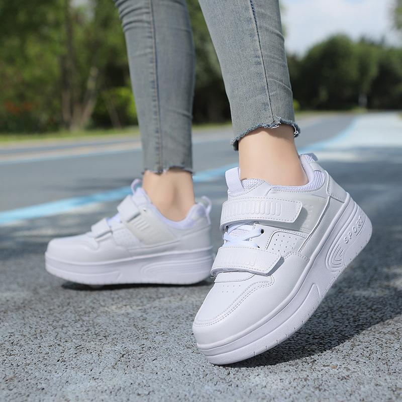 

Новые детские беговые туфли для мальчиков с двойными колесами для девочек, роликовые коньки, обувь для учеников начальной школы с колесами, деформационная обувь для взрослых 34