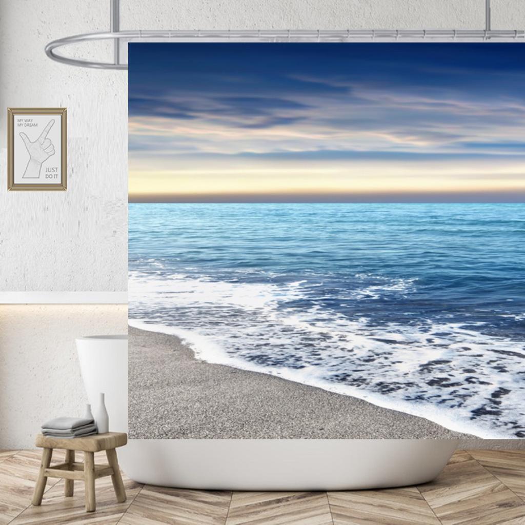 Beach Ocean Theme Shower Curtain for Bathroom Sunrise Sunset View Scene Hawaii Seashore Summer Coastal Seaside Seascape Decor