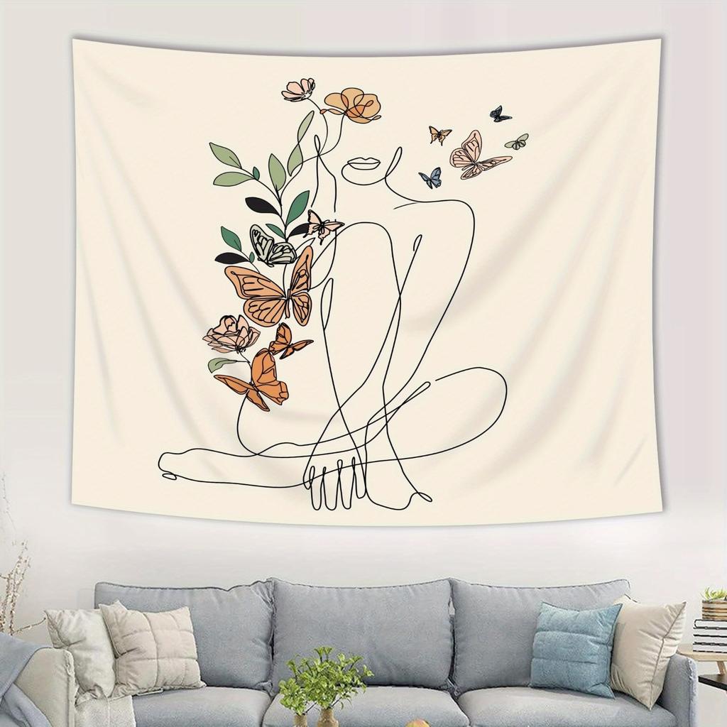 Bohemian Chic Abstract Feminine Line Art Tapestry Soft Velvet Polyester Knit Fabric Simple Pastel Decor Easy to Hang Home Decor