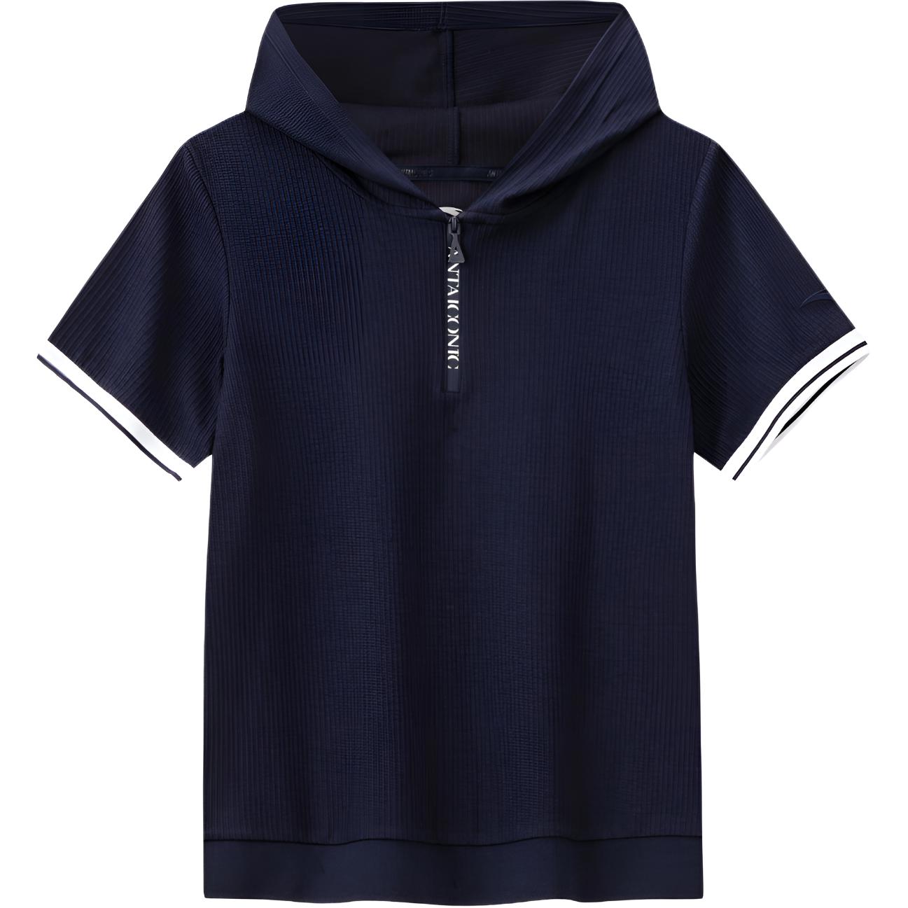 Anta Lifestyle Series Hooded Striped Casual Short Sleeve Regular T-Shirt Women tops 162628129-2 M