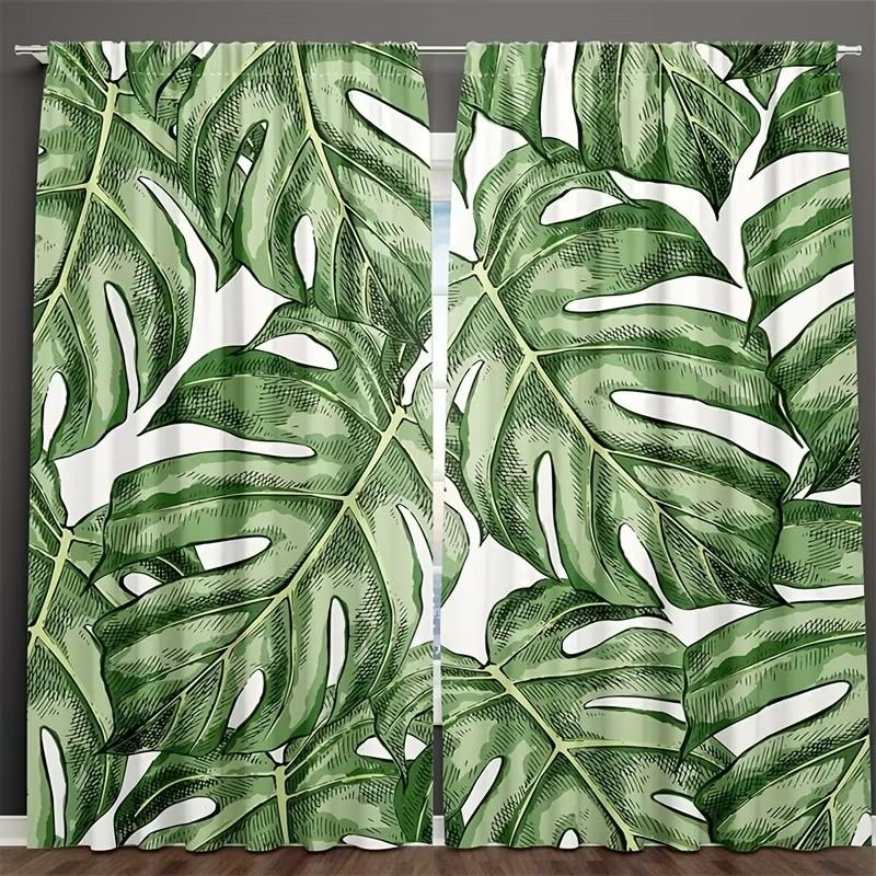 

2pcs Tropical Monstera Leaves Curtains Room Darkening Polyester Window Decor for Living Room Bedroom Rod Pocket Curtains 100*130 Grommet Top 1pcs