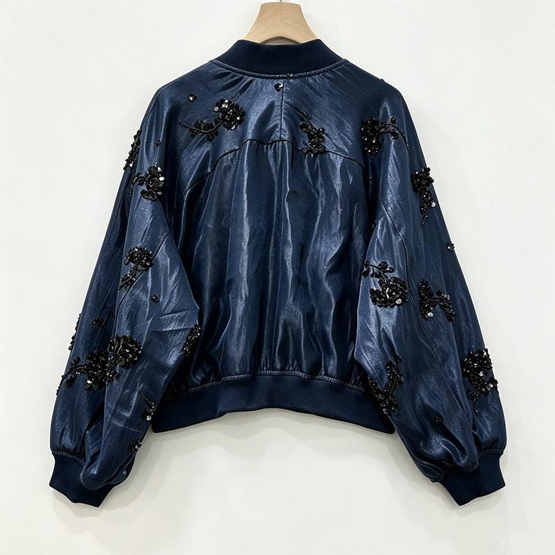 Womens Vintage French Beaded Embroidered Denim Jacket 2026 Street Style Short Coat