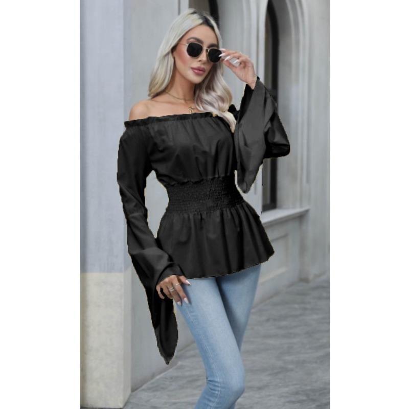 BITCED Women's Fashion Casual Solid Color Print Long Sleeve Blouses & Shirts