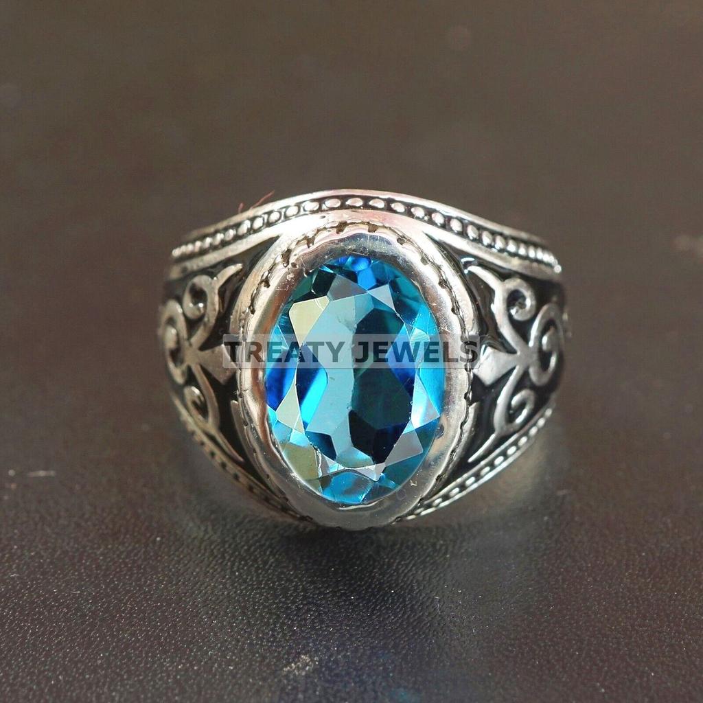 London Blue Topaz Oval Gemstone With 925 Sterling Silver Ring For Men's #B222 JL375675959367