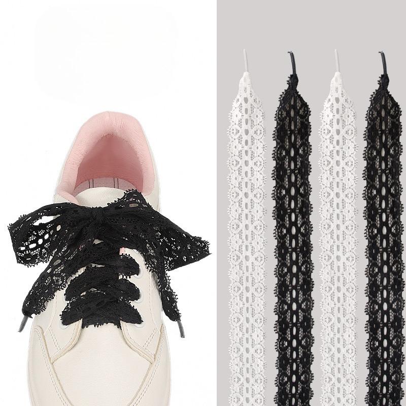 Elastic Fancy Lace Flat Shoelace for Sneakers Shoelaces for Women Casual Shoes Black White Shoe Laces Accessorices