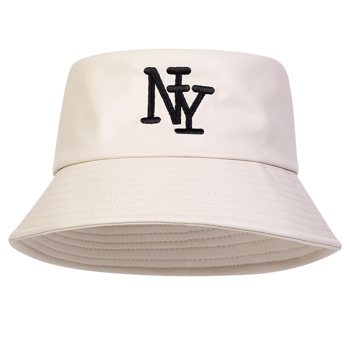 Unisex NY PU Leather Panama Fisherman Hat Outdoor Travel Hat Sunscreen Hats for Men Women Bucket Hat