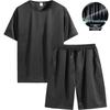 Men's Summer Waffle Knit Set: Short-Sleeve T-Shirt & Shorts 2-Piece for Teens