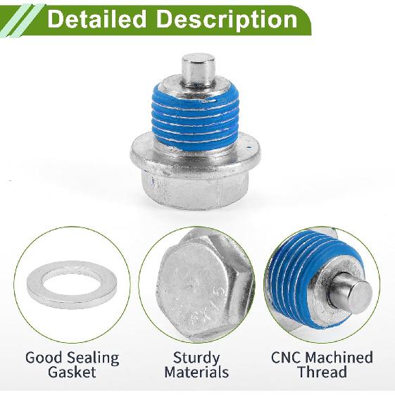 Universal Oil Drain Plug Anti Leakage Oil Pan Drain Bolt Screw Thread Repair Aluminum 2 Set with Gasket Silver Tone Blue Magnetic M16x1.5