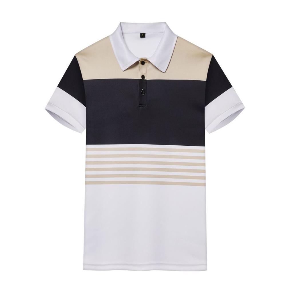New Men's Casual POLO Shirt Digital Printing Striped Buttons Lapel Top Loose Versatile Short-sleeved T-shirt Tops