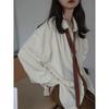 Women's Shirt Lapel Tie Button Cardigan Long Sleeve Loose Top