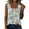 Women's Fashion Sexy Pleated Square Neck Easter Print Sleeveless Vest Top