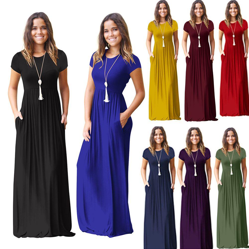 Elegant Women Boho Short Sleeve Solid Evening Party Maxi Dress Plus Size Delight