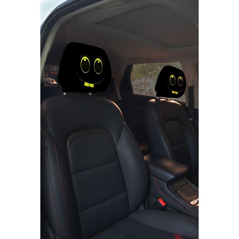 2PCS Funny Cartoon car headrest Cover, Cute Funny Eyes, Suitable for Halloween, Christmas car Universal Elastic Models Funny Decoration