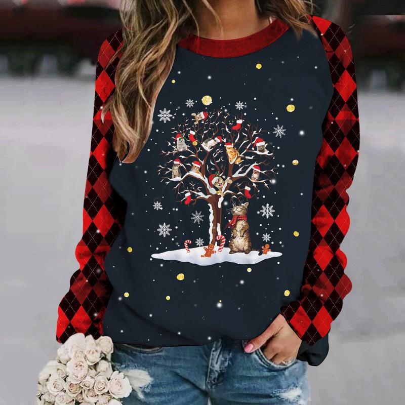 Women's 3D Christmas Print Long Sleeve Round Neck Sweatshirt for 2025 Autumn/Winter