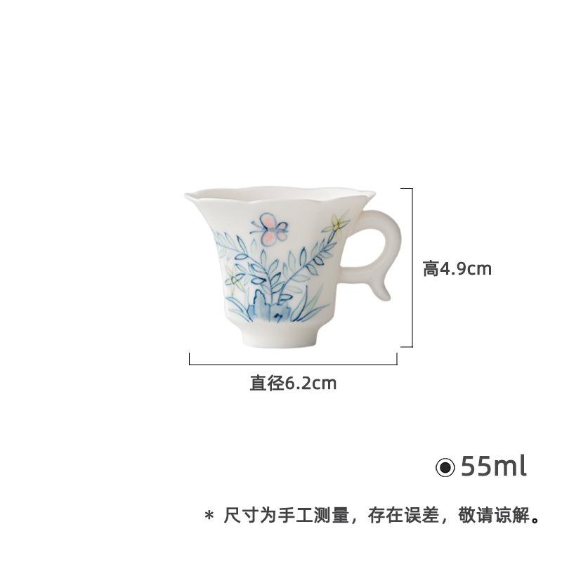 55ml Handbemalte Blau-Weiße Schmetterlingsohr-Teetasse Elegante Teeschale Kännchen Teeprobe Riechbecher Jianzhan Meistertassen Tee