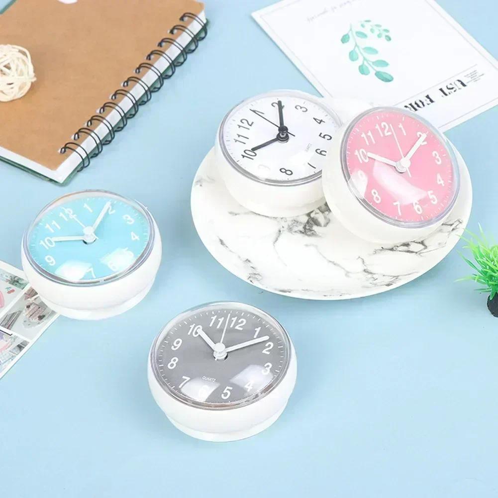 Quartz Wall Clock 7CM Mini Size with Suction Cup Mount Waterproof Anti Fog for Bathroom Kitchen Desk with Clear Numeric Display
