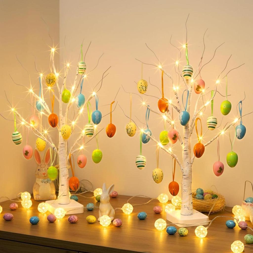 LED Bendable Branches Easter Egg Tree Tabletop Centerpiece with Lights Holiday Easter Decorations for Home Battery USB Powered
