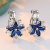 Schattige Dames Blauw Wit Steen Bloem Oorbellen Clip Charm Zilverkleurig Bruiloft Voor Vrouwen