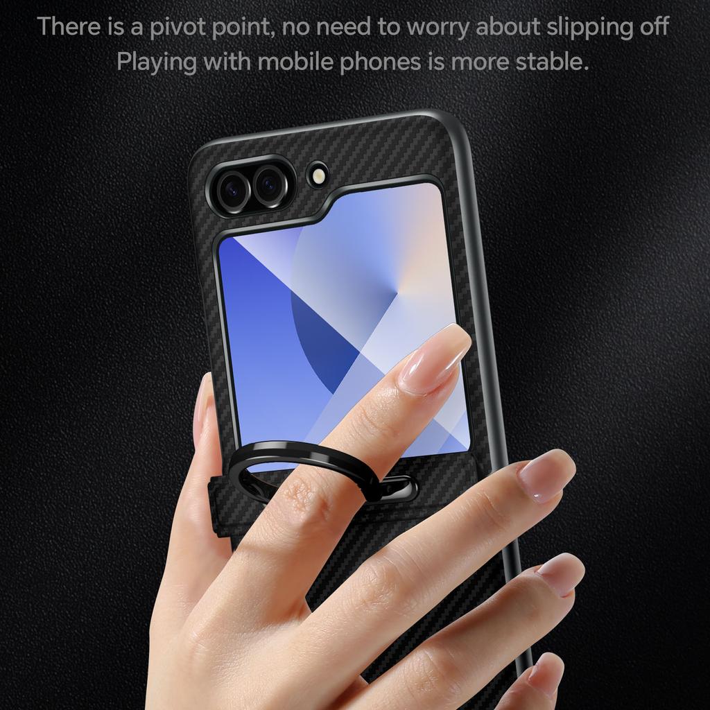 SULADA For Samsung Galaxy Z Flip5 5G Case with Ring Kickstand Magnetic Closure Leather PC Phone Cover Carbon Fiber Texture