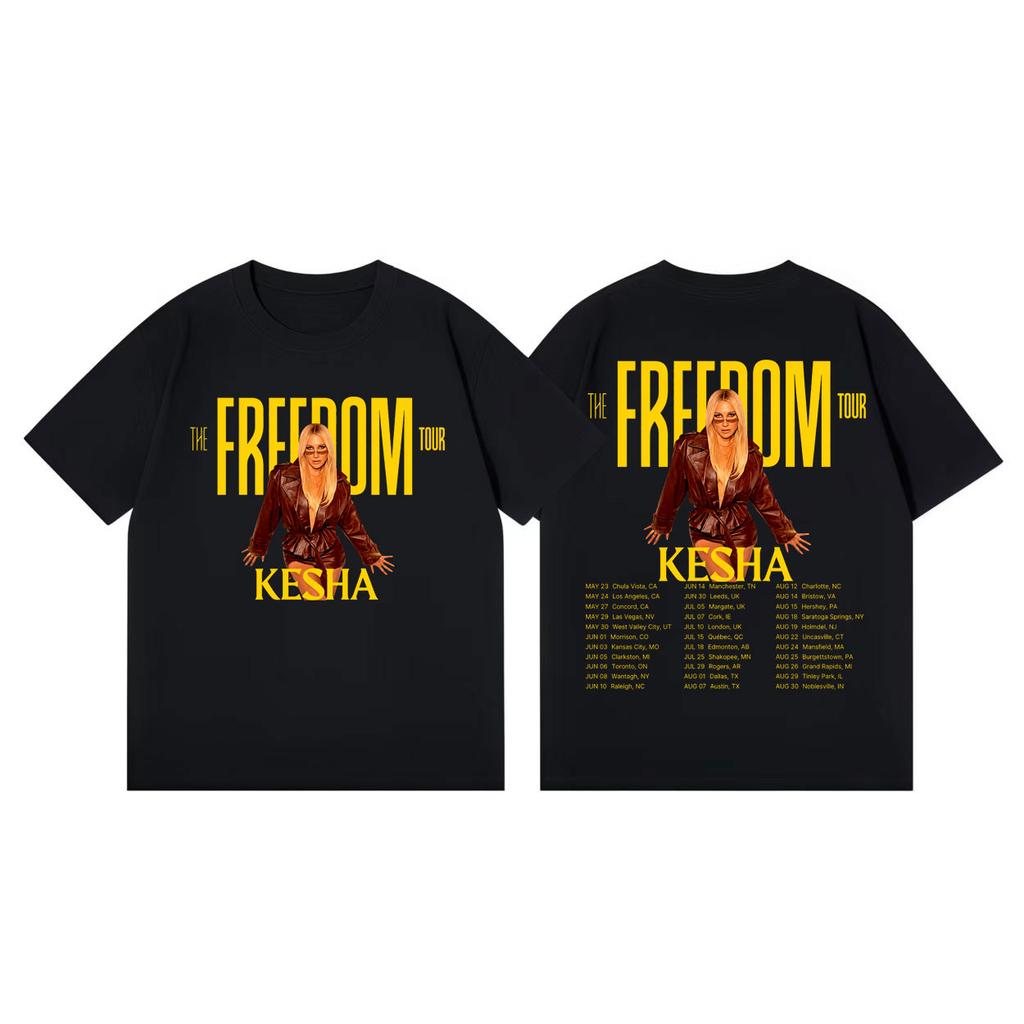 Singer Kesha The Freedom Tour 2026 Merch T-shirts High Street Fashion Trend Short Sleeve T Shirts Men Women Casual Loose T-shirt