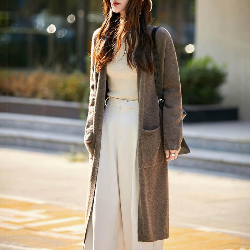Autumn And Winter New Wool Cardigan Women'S Long Knitted Coat Loose Solid Color Fashion Thin Temperament Coat