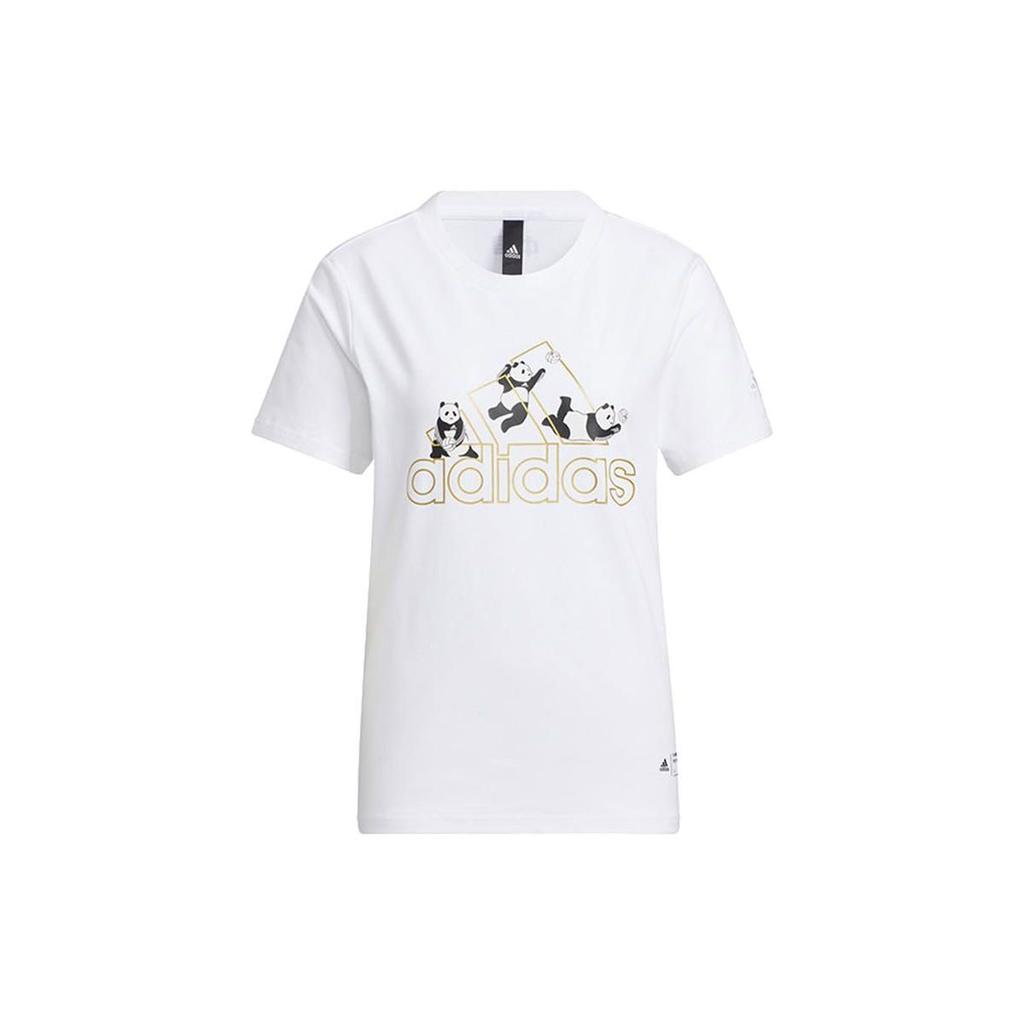 Adidas Large Logo Panda Print Casual Short Sleeve T-Shirt Women Tops White HT6900