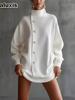 Nouveau  Cardigan Long Tricoté à Col Haut pour Femmes Mode Automne Hiver Tendance Réduisant l'Âge Lâche Vêtement d'Extérieur
