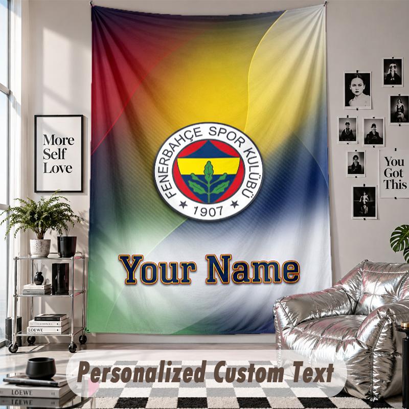 Custom Tapestry Wall Hanging, Fenerbahçe FC Personalized Name Text Home Wall Decor