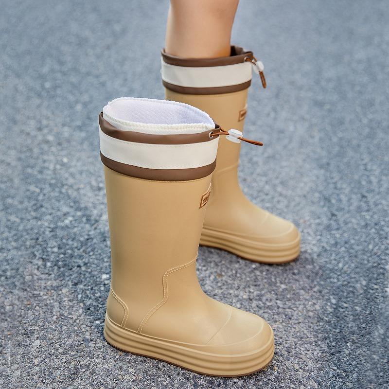 Rain shoes women's adult fashion long tube water shoes women's velvet warm rain boots waterproof and non-slip kitchen rubber shoes wear-resistant