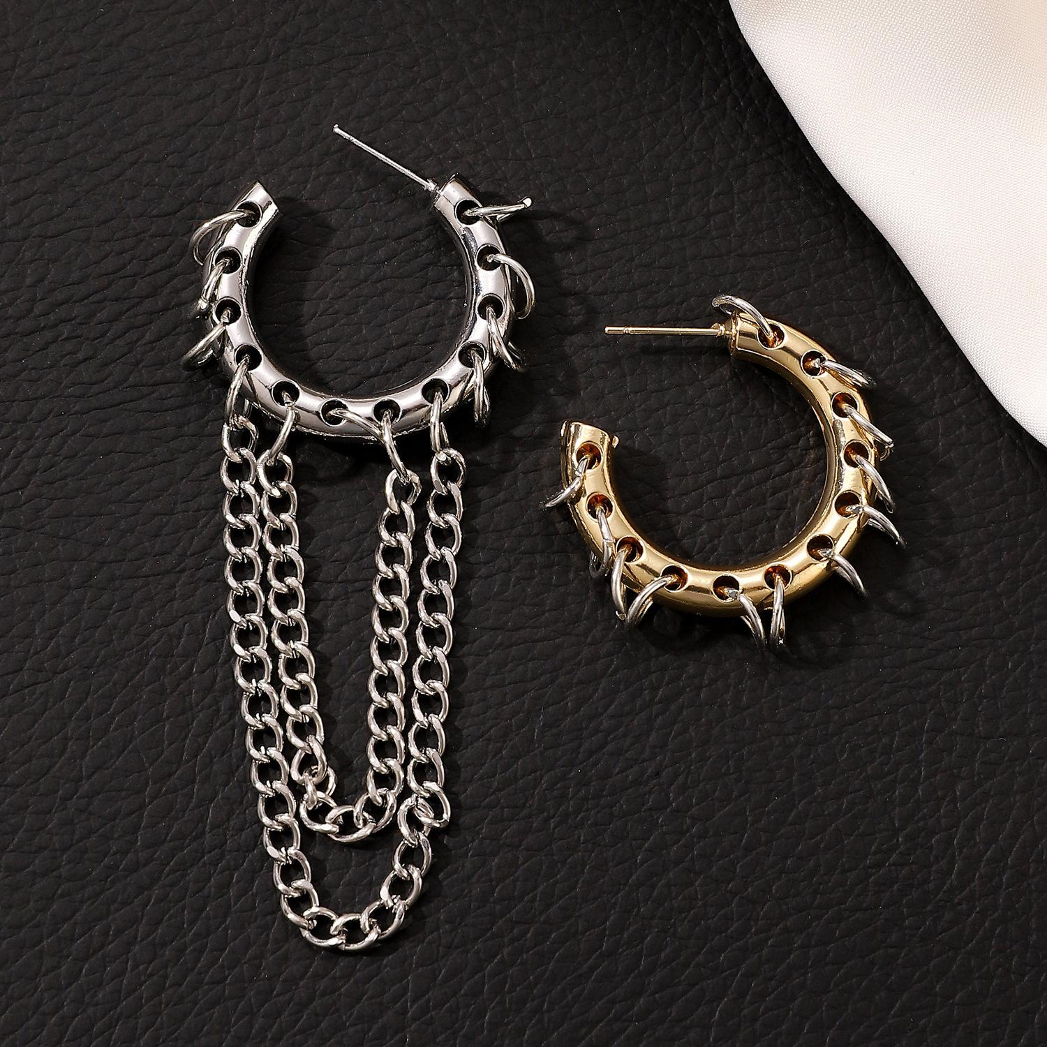 

Women s Personality Exaggerated Long Earrings C Shape Chain Tassel Hanging Asymmetrical Piercing Earrings Y2K Hiphop Zircon