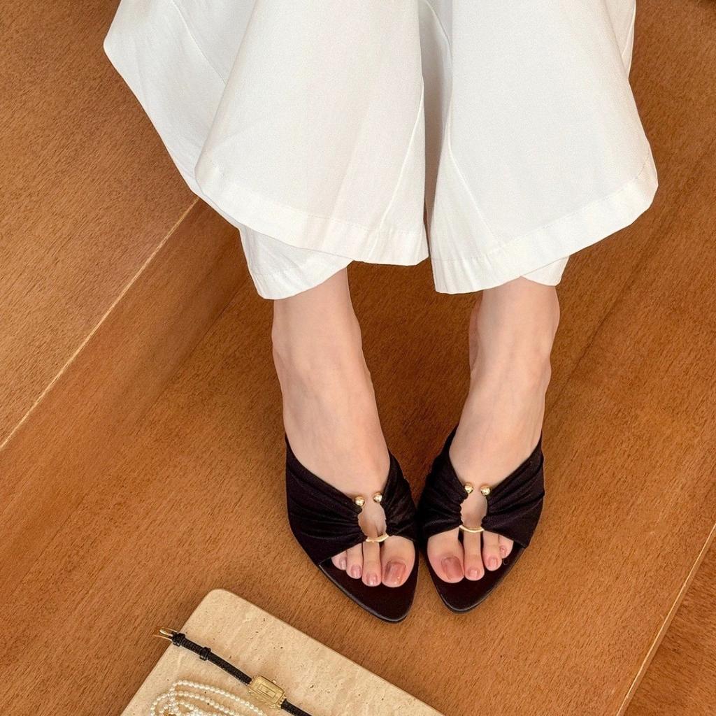 Retro! Coffee pointed metal buckle stilettos women's sandals women's