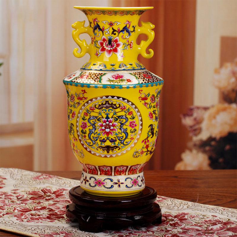 Jingdezhen Enamel Classical Ceramic Double Ear Vase Decoration Items Home Livingroom Accessories Office Desk Porcelain Ornaments