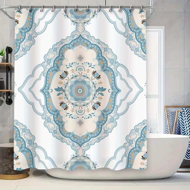 Delicate Floral Shower Curtain Blue Bohemian Decor For Bathroom 180 X 243 Cm Water-Resistant Shower Panels With Hooks Included