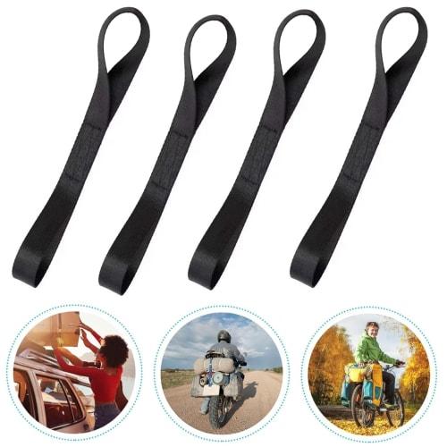 Set of 4 20*2.5cm Tie-Down Straps, Soft Loops, for Cargo Securing, Packaging, Bicycles, Motorcycles, Anti-Tip, Multi-Purpose Tools, Transport, Black