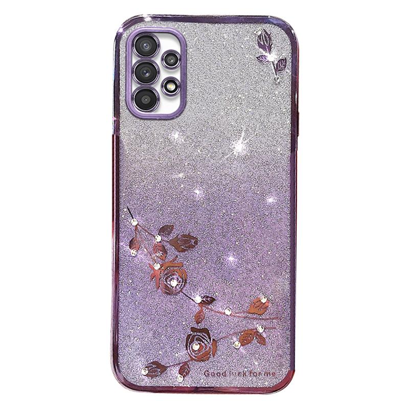 KADEM For Samsung Galaxy A53 5G Gradient Glitter TPU Cover Flower Rhinestone Decor Anti-drop Phone Case