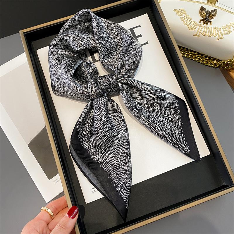 Lenço Quadrado de Cetim de Seda 100% Puro Alta Qualidade para Mulheres Estampado Bolsa de Mão Pulseiras de Pulso Xale Feminino Lenço de Pescoço Foulard