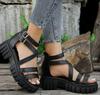 Plus Size Women's Roman Style Hollow-Out Platform Sandals with Thick Soles
