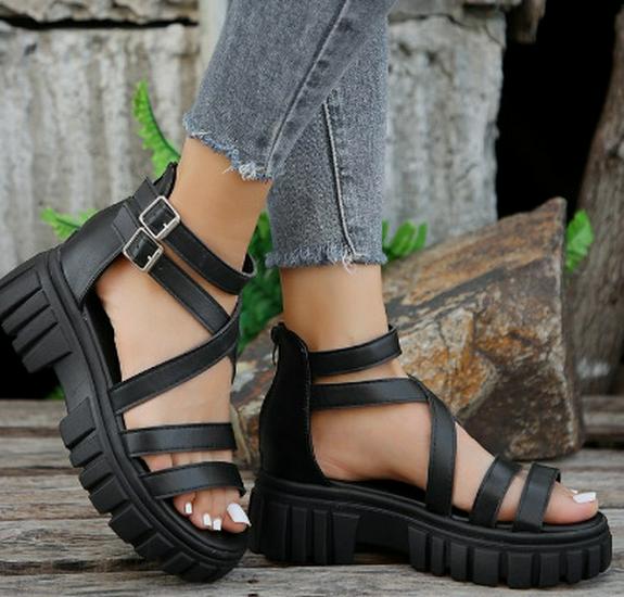 Plus Size Women's Roman Style Hollow-Out Platform Sandals with Thick Soles