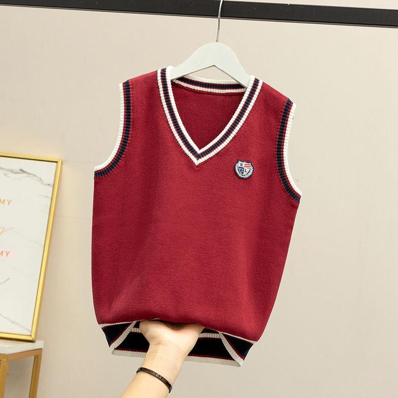 Autumn Winter British College Style Kids Cotton Knit Vest Infant Boy School Uniform Waistcoat Soft Toddler Knitwear for Outdoor