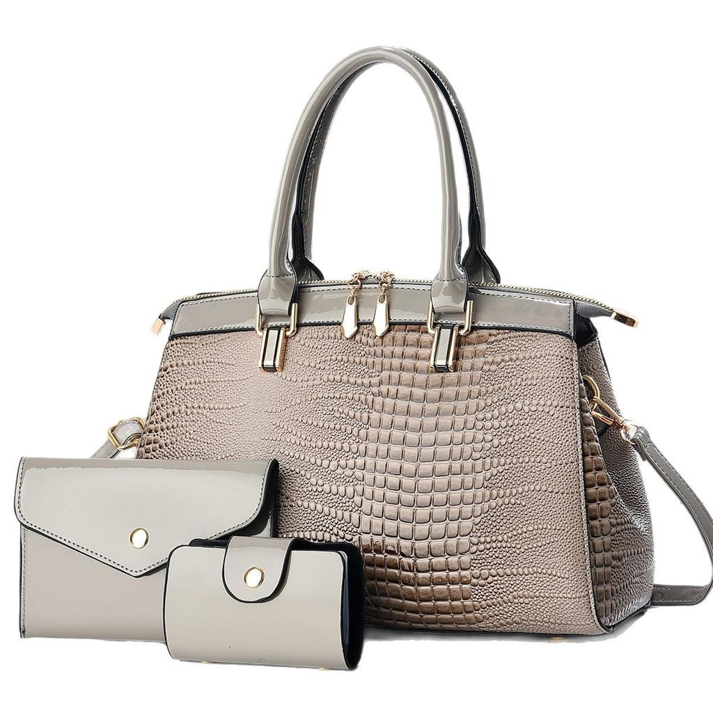 New Fashion Women's Bag Europe and The United States Fashion Middle-aged Women's Bag Crocodile Pattern Bright Leather Women's Bag Handbag