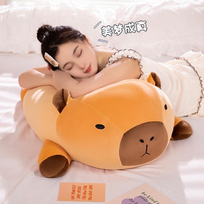 Fatty Long Capybara Plush Pillow Stuffed Round Kawaii Standing Brown Aquatic Cartoon Animal Bolster Plushie Gift