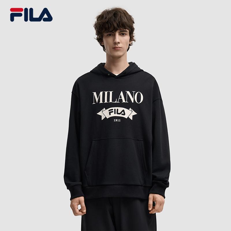Fila Milano Series Classic Trendy Fashion Sports Versatile Printed Loose Knit Hoodie Men Hoodies F11M545202FBK