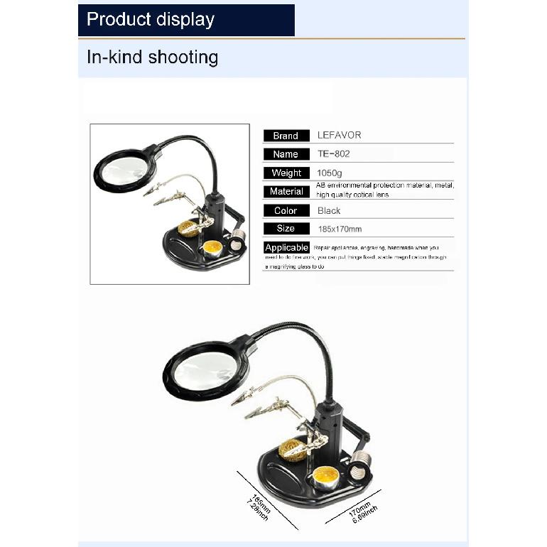 Lente d'ingrandimento per saldatura con supporto per PCB Bracci metallici flessibili Mani aiutanti per stazione di saldatura Strumento d'ingrandimento da tavolo