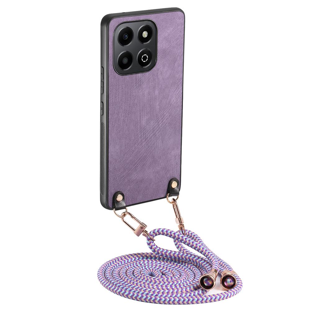 For Honor X6b 4G Retro Leather Phone Back Cover with Adjustable Strap