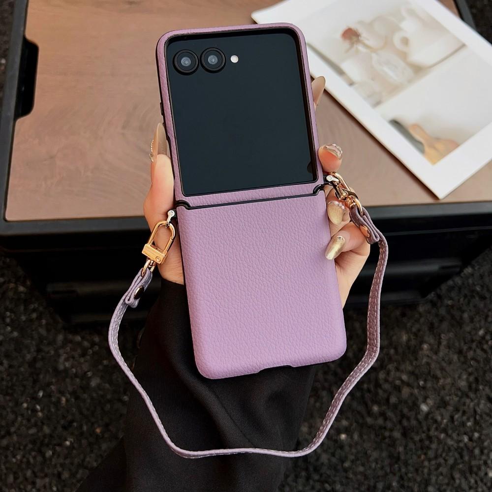 For Samsung Galaxy Z Flip 8 Case Luxury PU Leather Skin with Lanyard Protective Back Cover Case for Z Flip 8 Phone Shell