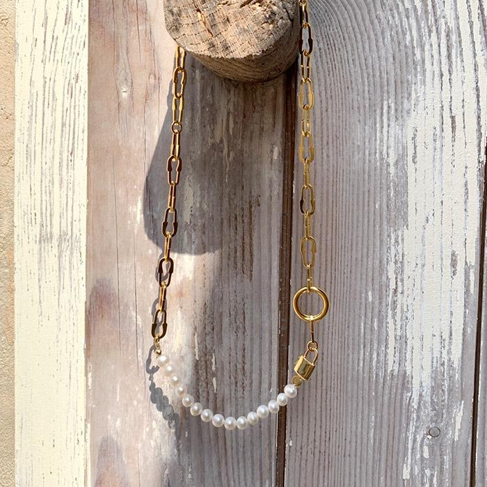 Treaju Clip Surgical Chain Pearl Necklace