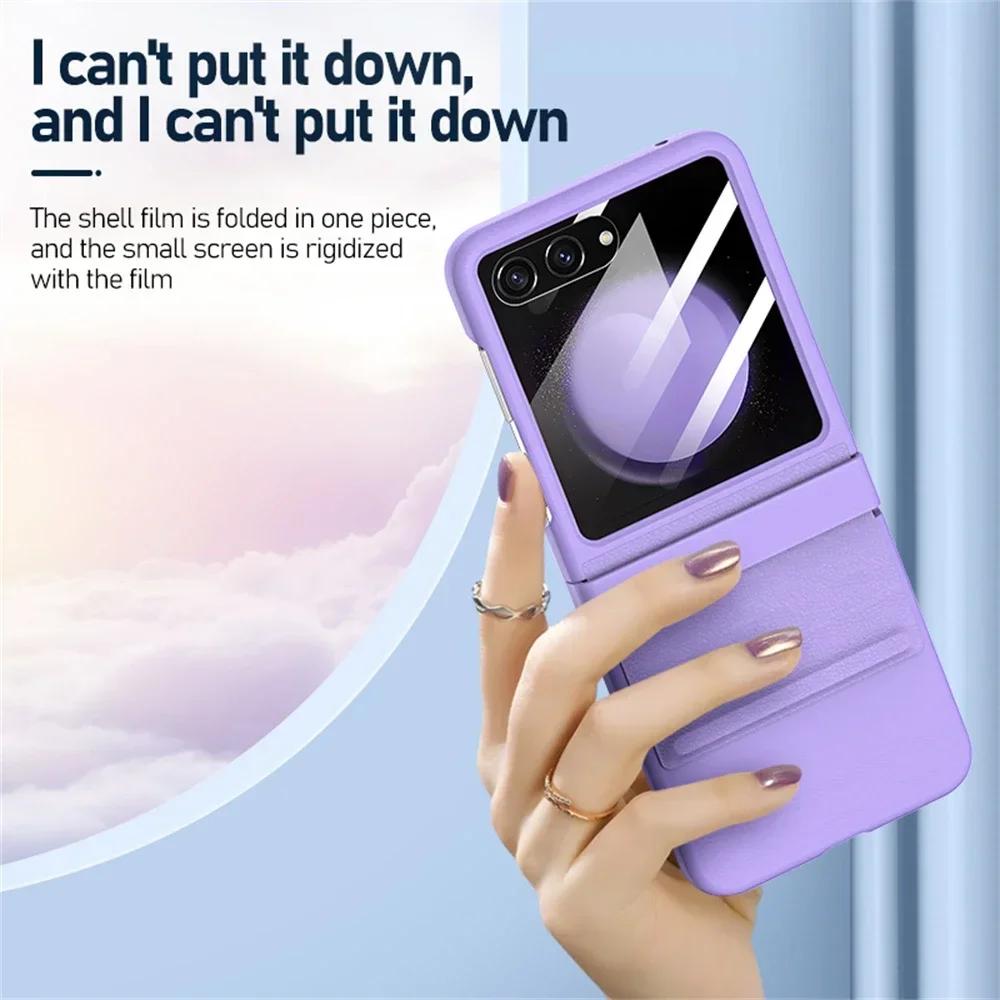 Lyxigt matt läder Färgglat gångjärn för Samsung Galaxy Z Flip 6 5 5G Fodral med spegelfilm Skyddande hopfällbar Stötsäker Fullt skydd