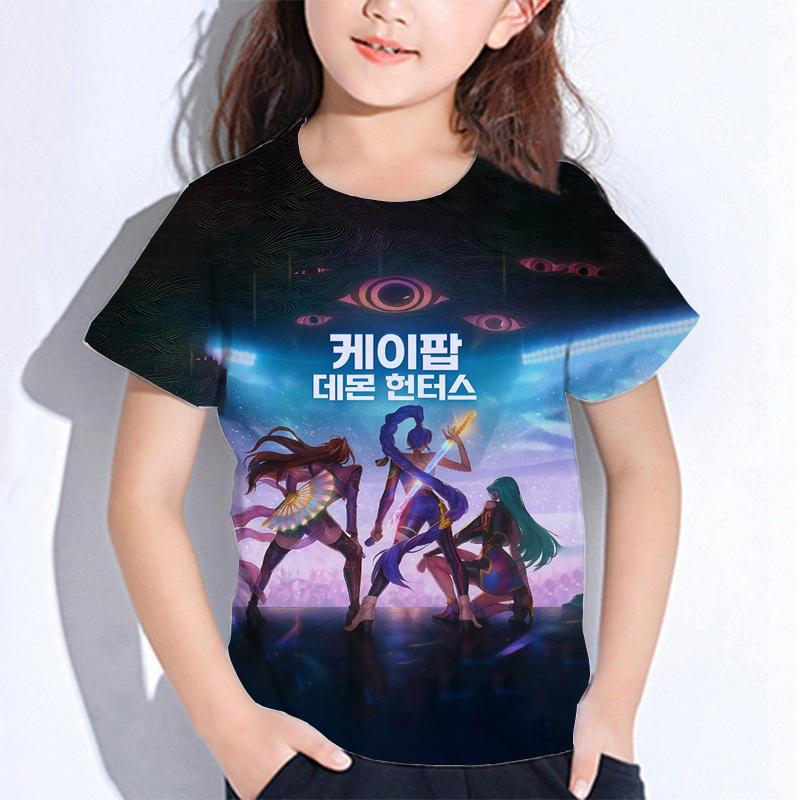 Sommer Huntrix Jente Kpop T-skjorter Barn Demonjegere T-skjorte Zoey Rumi Mira Gutter Jenter Kortarmede Topper Løs O-hals Barneklær