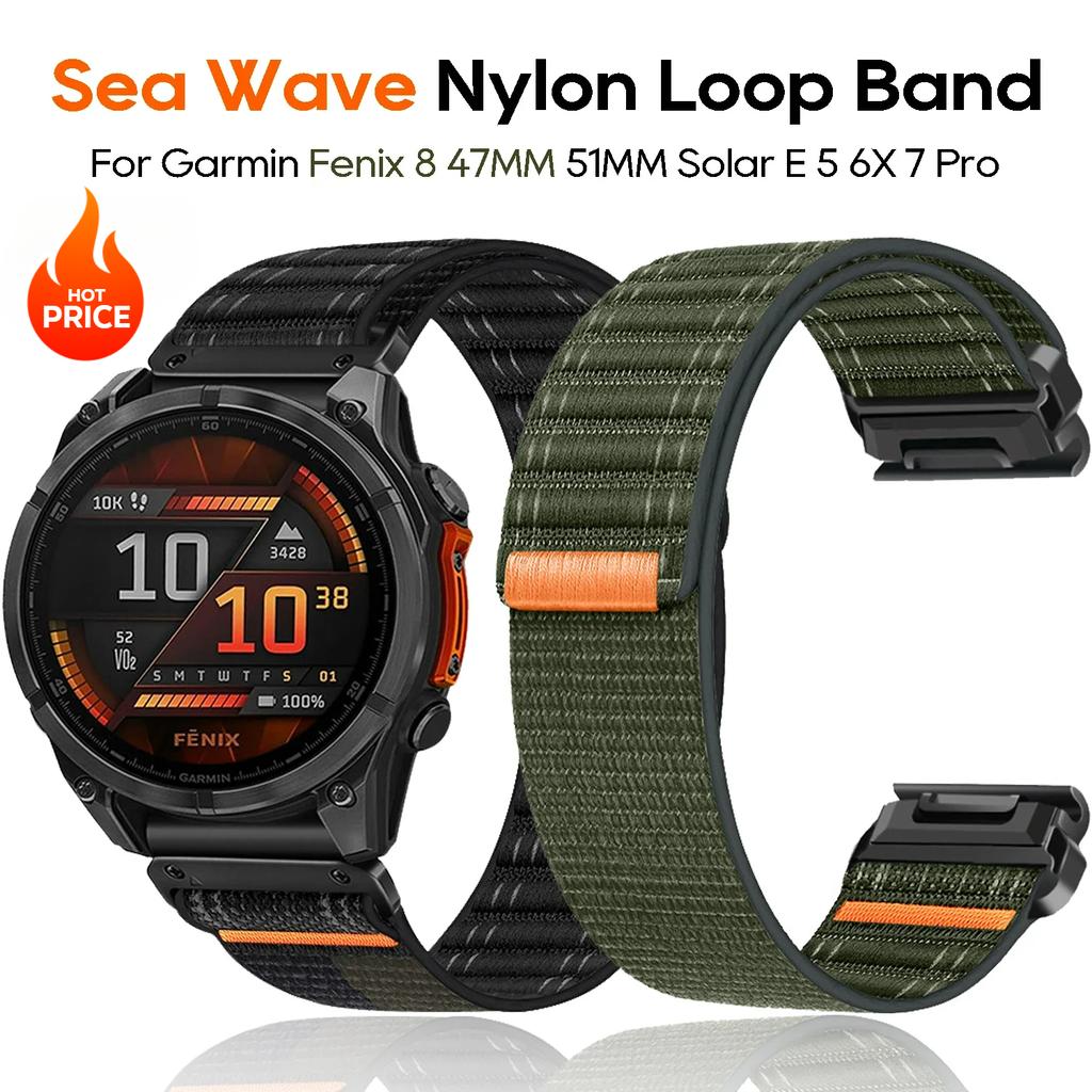 Fenix8 Watch Band For Garmin Fenix 8 51mm E 47mm 7 7X/Epix Pro/6 6X 5X Plus/Enduro 3 QuickFit 26/22mm Sport Nylon Strap Bracelet