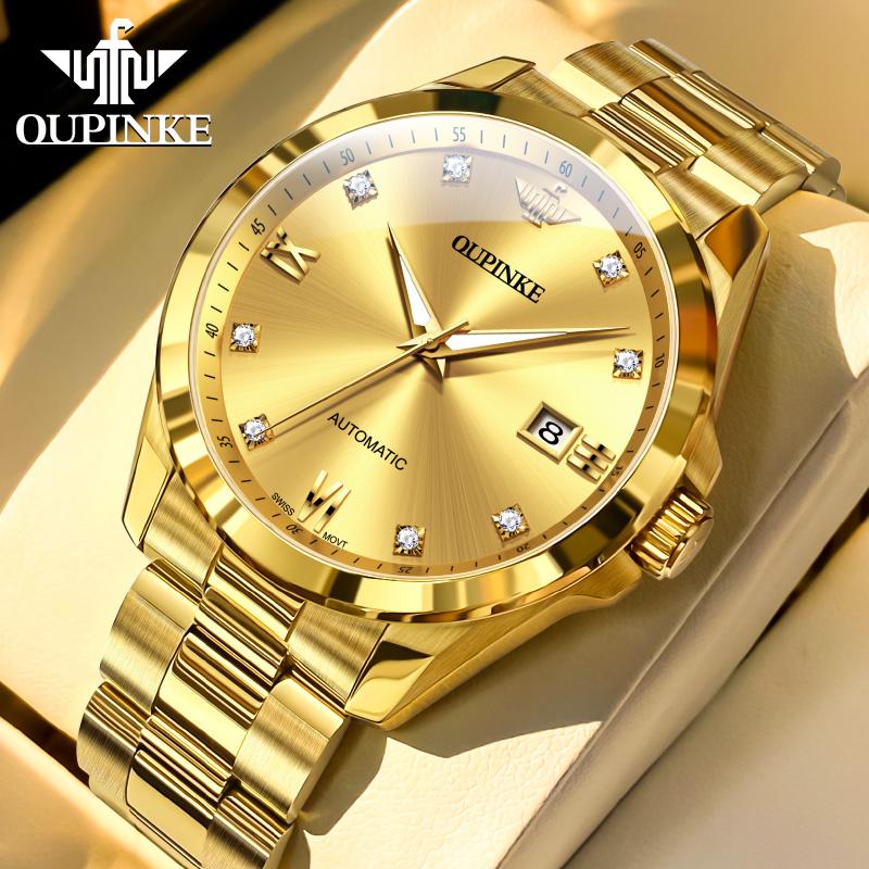 OUPINKE 3199 Real Diamond Men's Watches Swiss Certificated Automatic Mechanical Man Watch High-end Luxury Brand Original Watches
